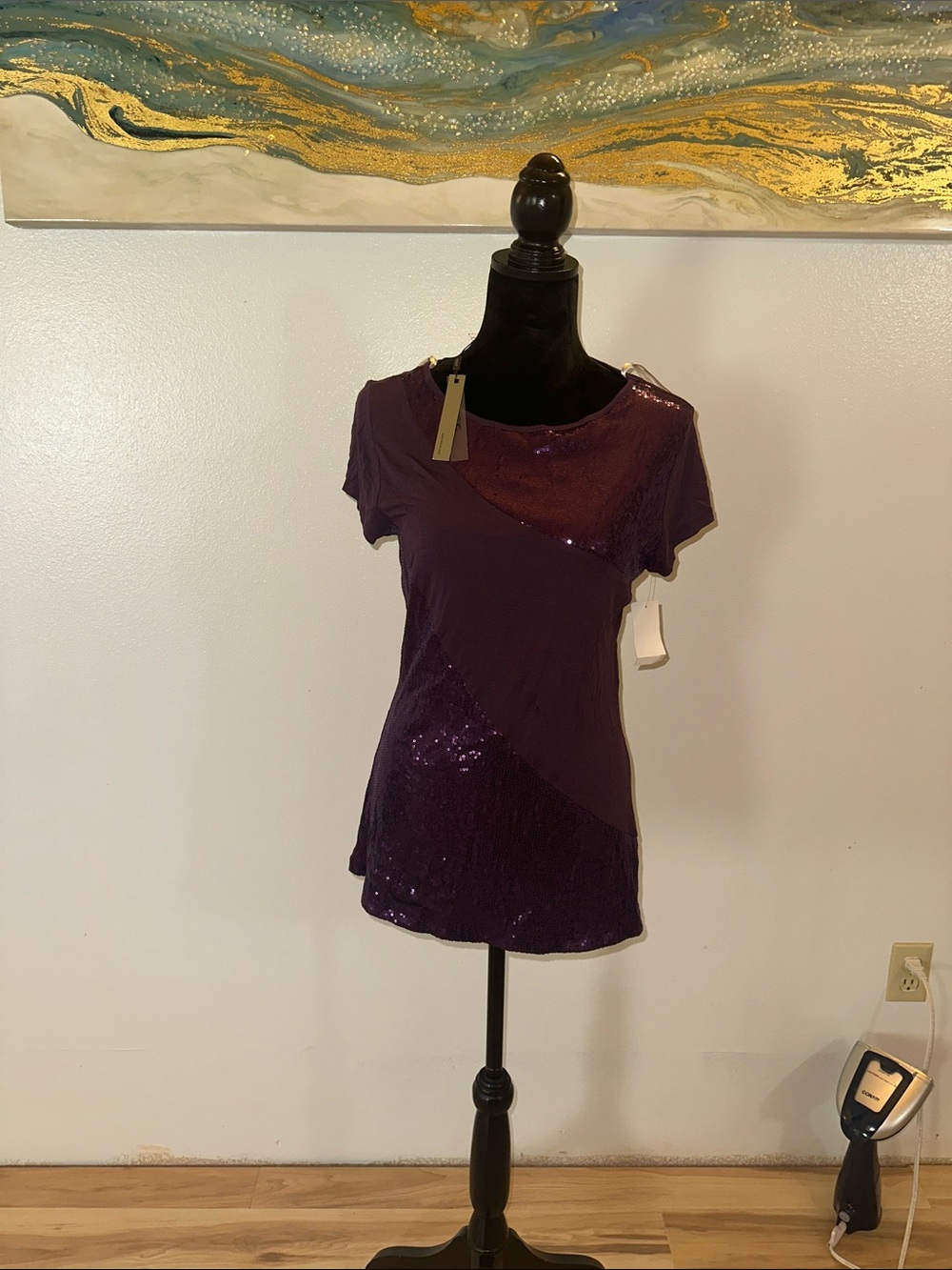 Kische Deep Purple Short Sleeve Sequin Panel Tee